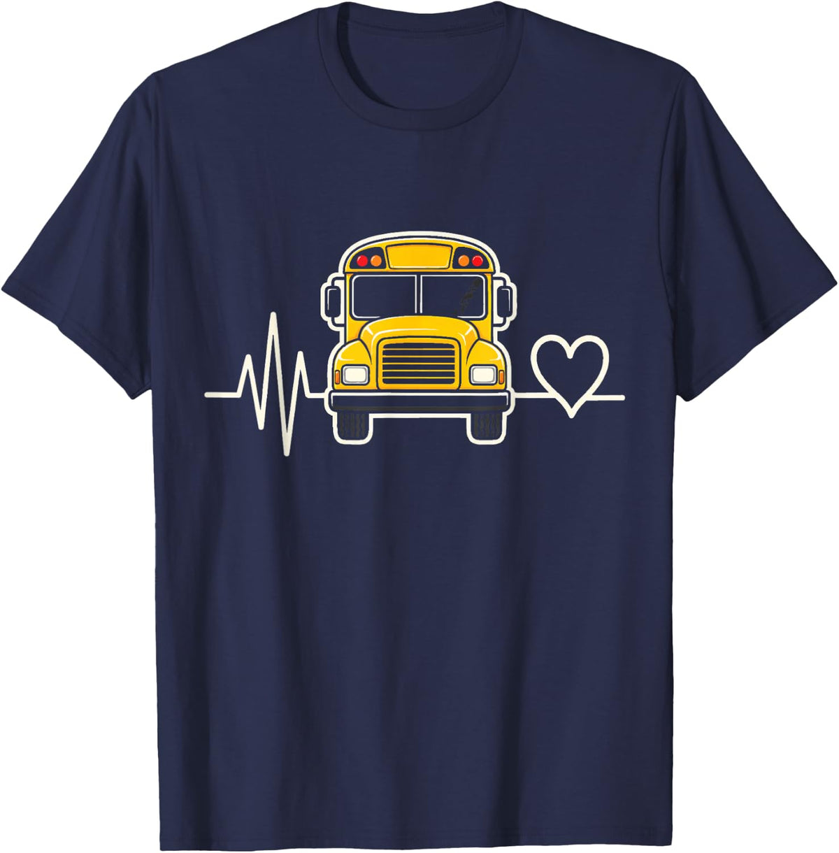 School Bus Driver Heartbeat Line Art Elementary Kids Gift T-Shirt - Navy Blue