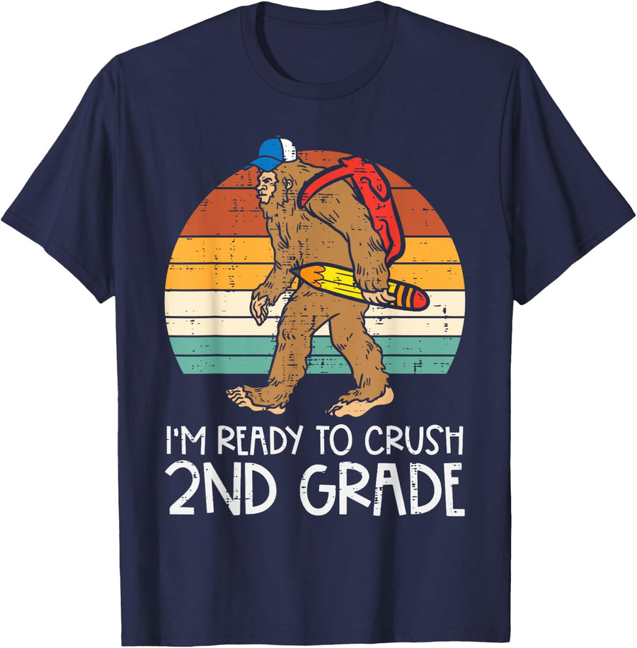 Bigfoot Sasquatch Crush 2nd Grade Second First Day of School T-Shirt - Navy Blue