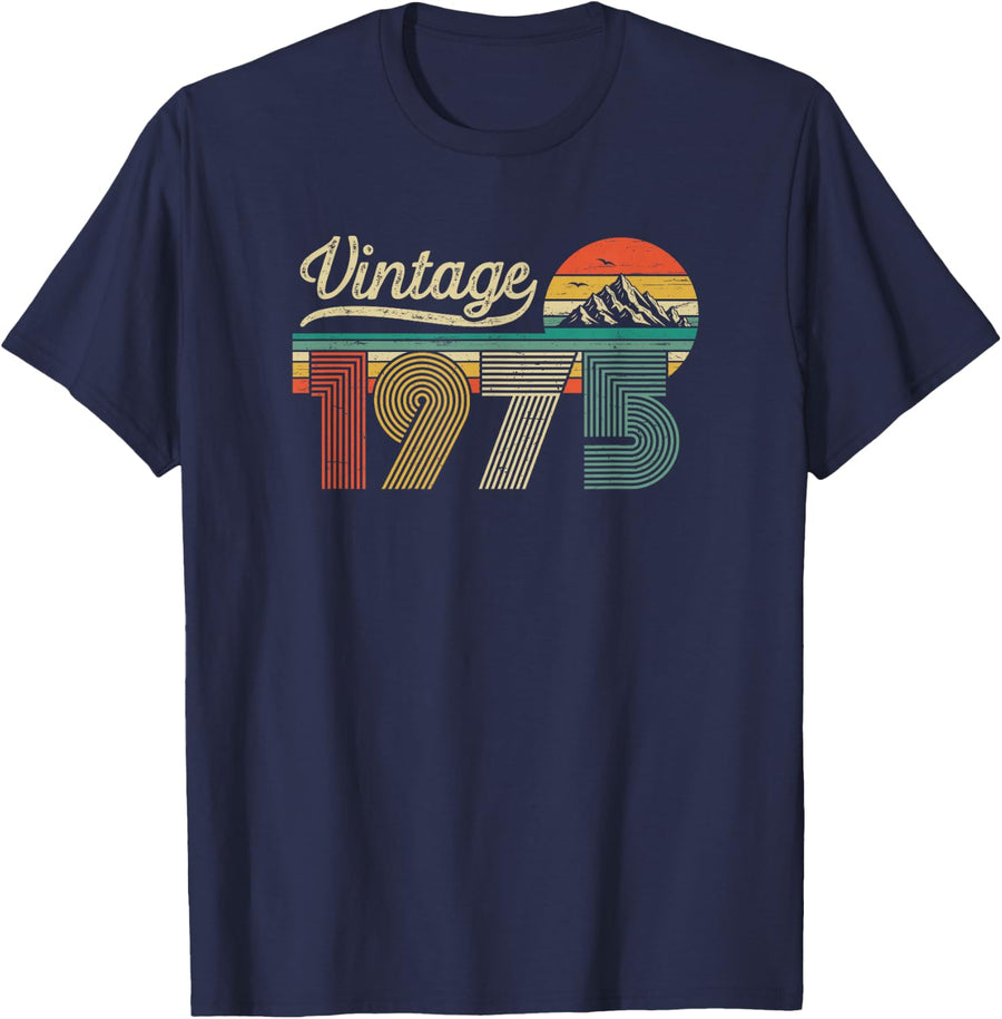 51st Birthday Man Woman - Vintage Born in 1975 Classic Retro T-Shirt - Navy Blue