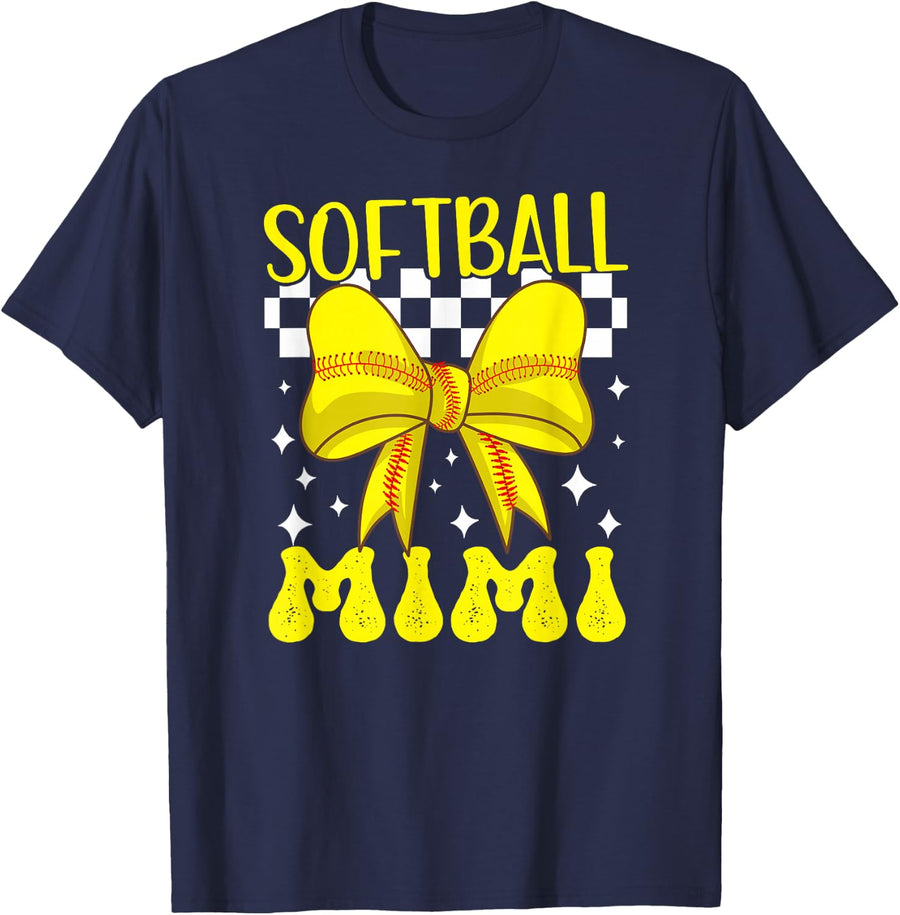 Softball Mimi Coquette Tee Proud Grandma Of Softball Player T-Shirt - Navy Blue