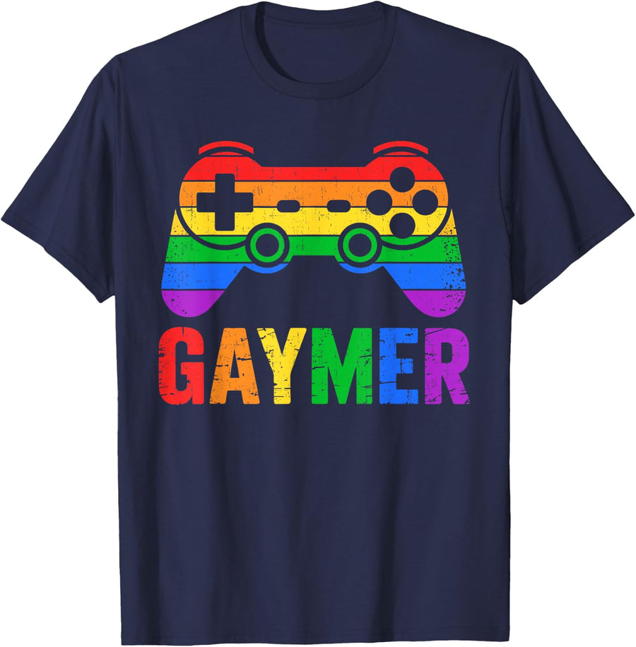 Funny Gaymer Rainbow Game Pride Tee LGBT Support T-Shirt for Men Women Kids - Navy Blue