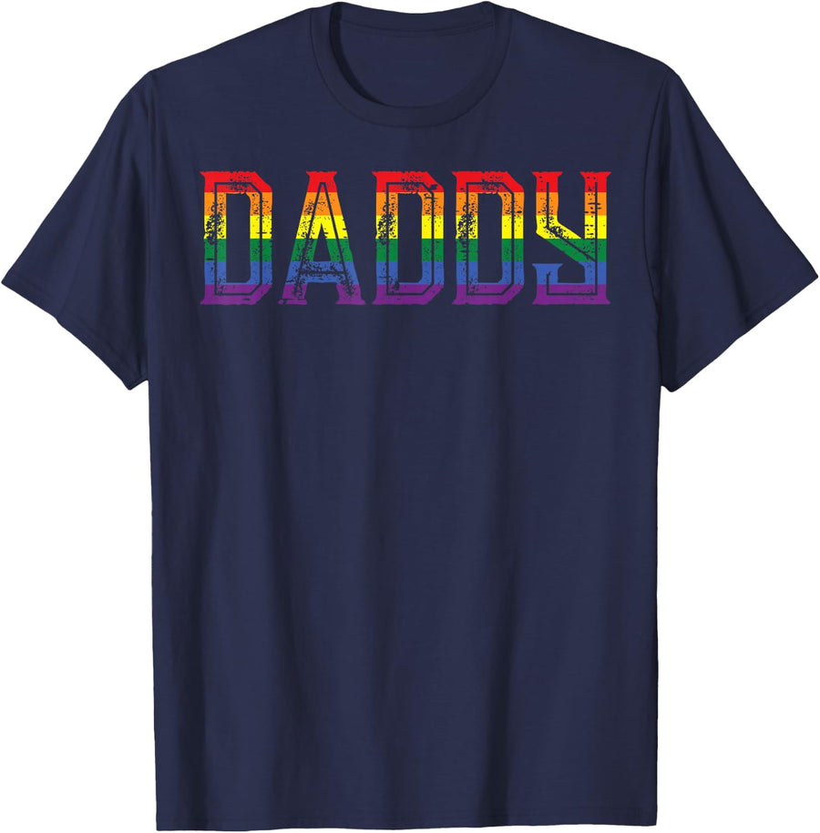 Gay Rainbow Flag Daddy LGBTQ Pride Month Queer Men Women T-Shirt - Navy Blue