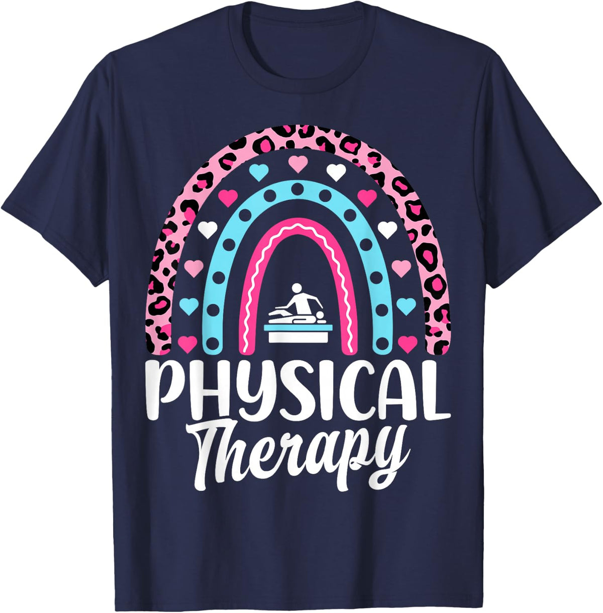 Physical Therapy - Boho Rainbow PT Therapy Physiotherapy T-Shirt - Navy Blue