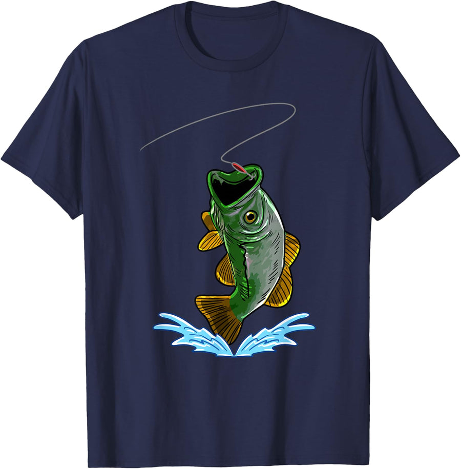 Fresh-Water Fish Caught Cool Hobby Fishing Fisherman Gift T-Shirt - Navy Blue
