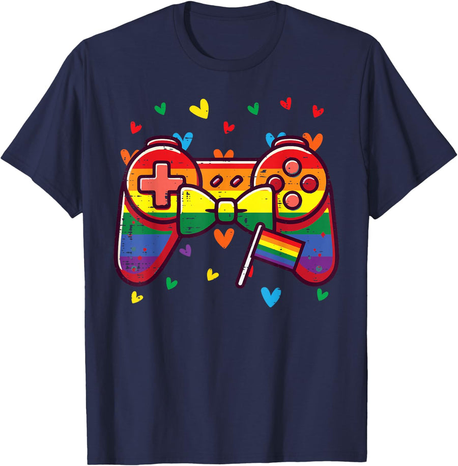 Gay Pride Month Gamer LGBTQ Ally Rainbow Tees T Shirts Men Boys Kids Teen - Navy Blue