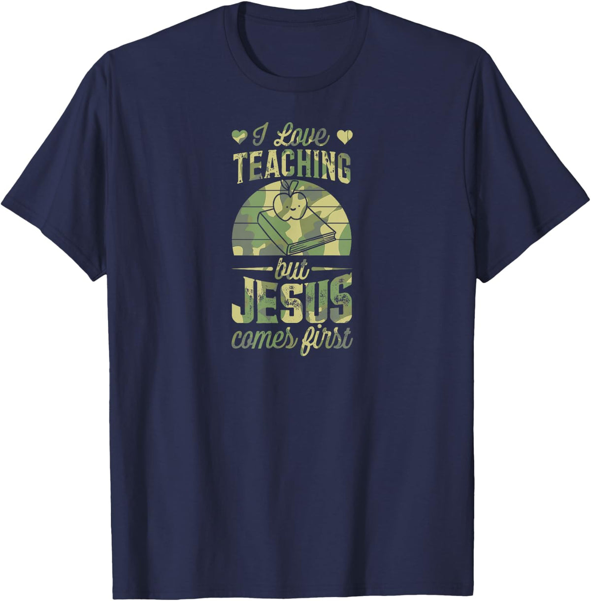I Love Teaching But Jesus Comes First Christian Teacher T-Shirt - Navy Blue