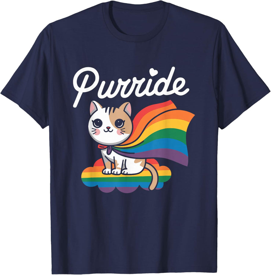 Purride Cat Pride Month LGBTQ Funny Pride Ally T-Shirt - Navy Blue