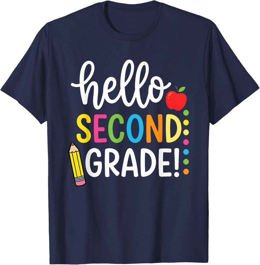 Hello Second Grade Team 2nd Grade Back to School Teacher Kid T-Shirt - Navy Blue