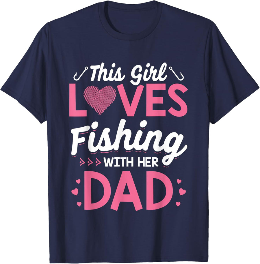 Dad and Daughter Matching Shirts Fishing Tee Father Daughter Fishing T-Shirt - Navy Blue