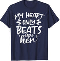 My Heart Only Beats For Her Matching Couples Valentines Day T-Shirt - Navy Blue