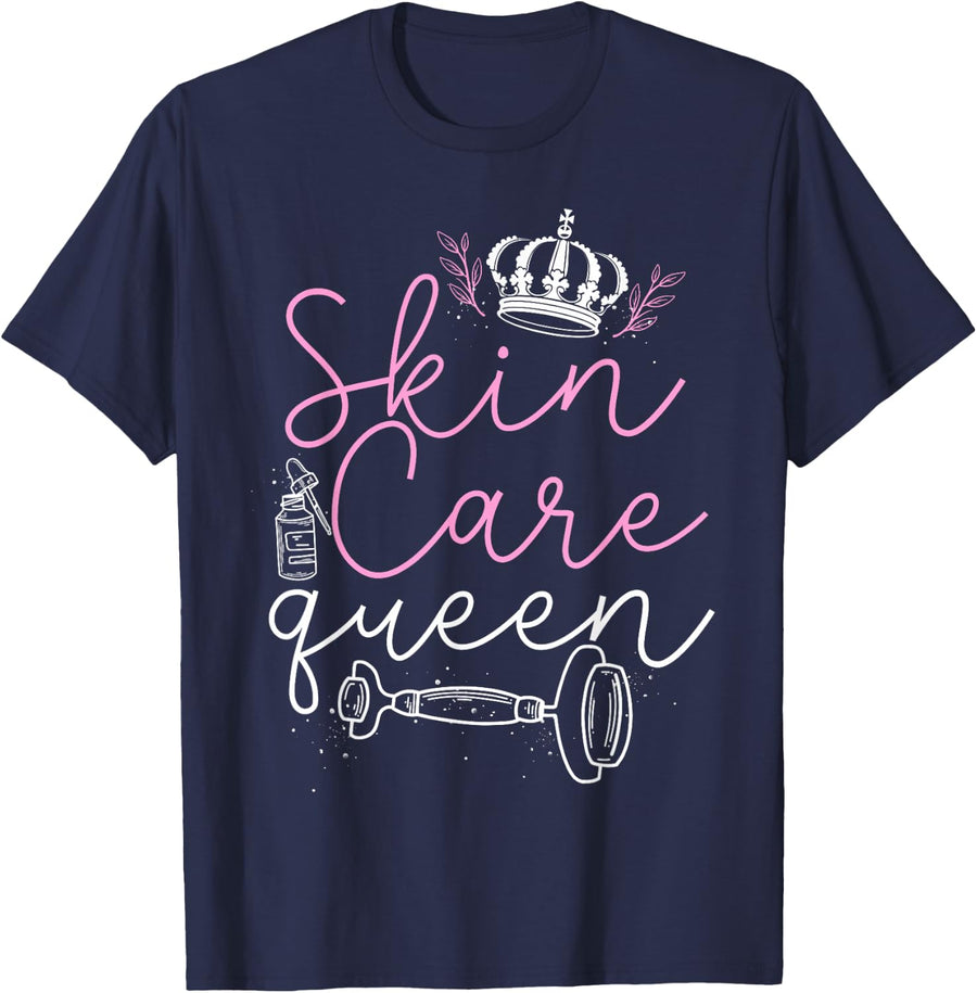 Cute Esthetician Skincare Beautician Queen Skin Therapist T-Shirt - Navy Blue