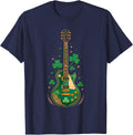 Electric Guitar Shamrock St Patrick's Day Bass Guitarist T-Shirt - Navy Blue