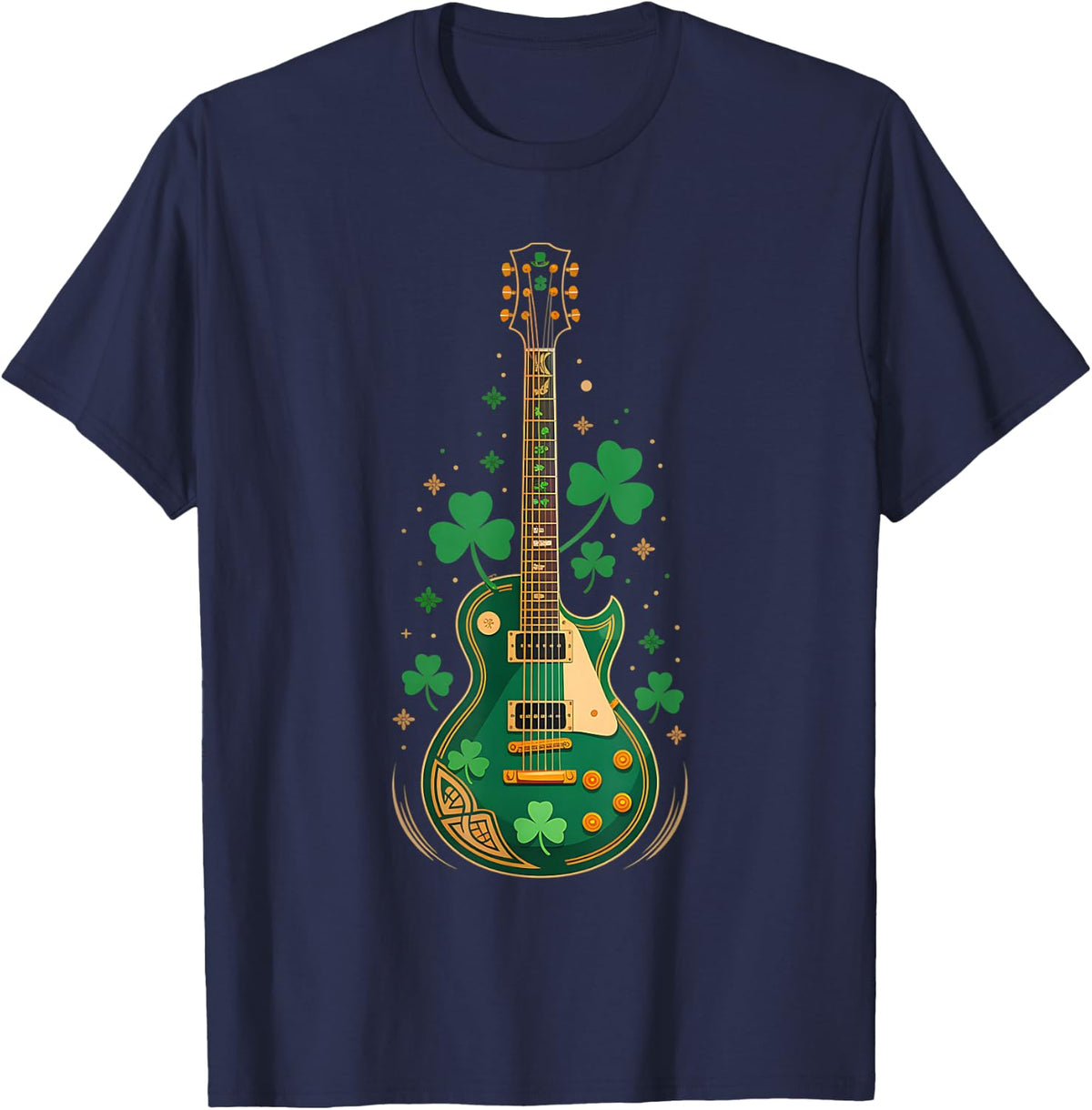 Electric Guitar Shamrock St Patrick's Day Bass Guitarist T-Shirt - Navy Blue