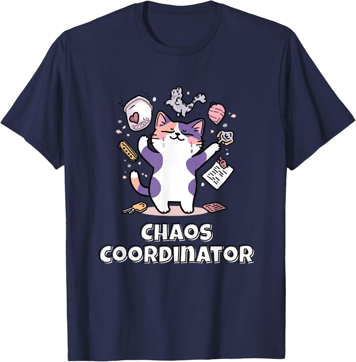 Chaos Coordinator Calico Cat T-Shirt T-Shirt - Navy Blue