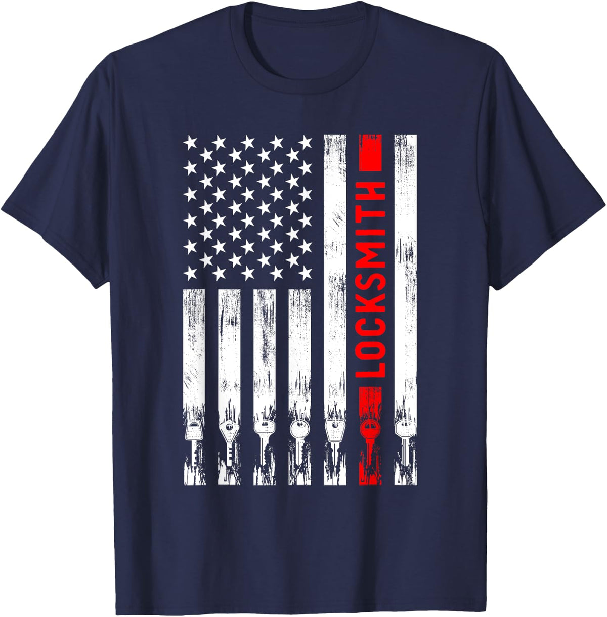 Cool Locksmith Art For Men Women American Flag Lock Picker T-Shirt - Navy Blue