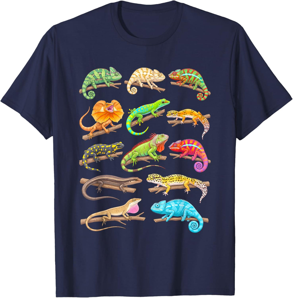 Reptile Lover Lizard Chameleon Leopard Boys Girls T-Shirt - Navy Blue