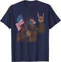 4th of July Bigfoot Rock Hand US Flag Sasquatch Men Boy Kids T-Shirt - Navy Blue