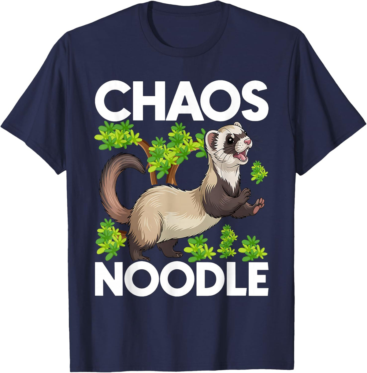 Chaos Noodle Messy Ferret Pun Parody T-Shirt - Navy Blue