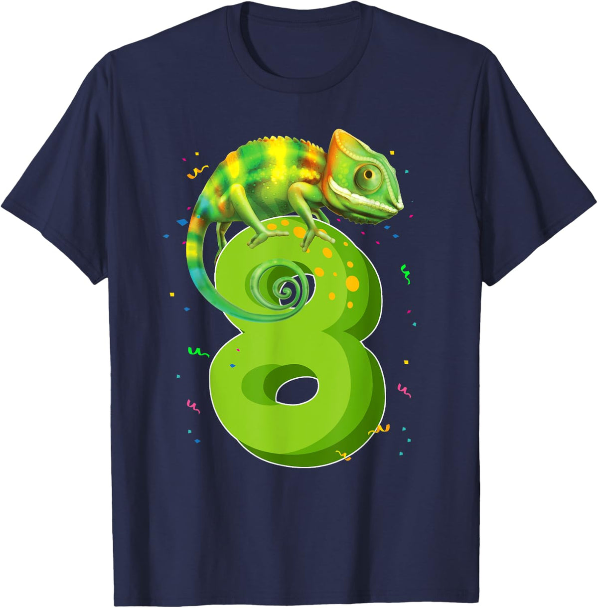 8 Years Old Birthday Chameleon Themed Party 8th Birthday T-Shirt - Navy Blue