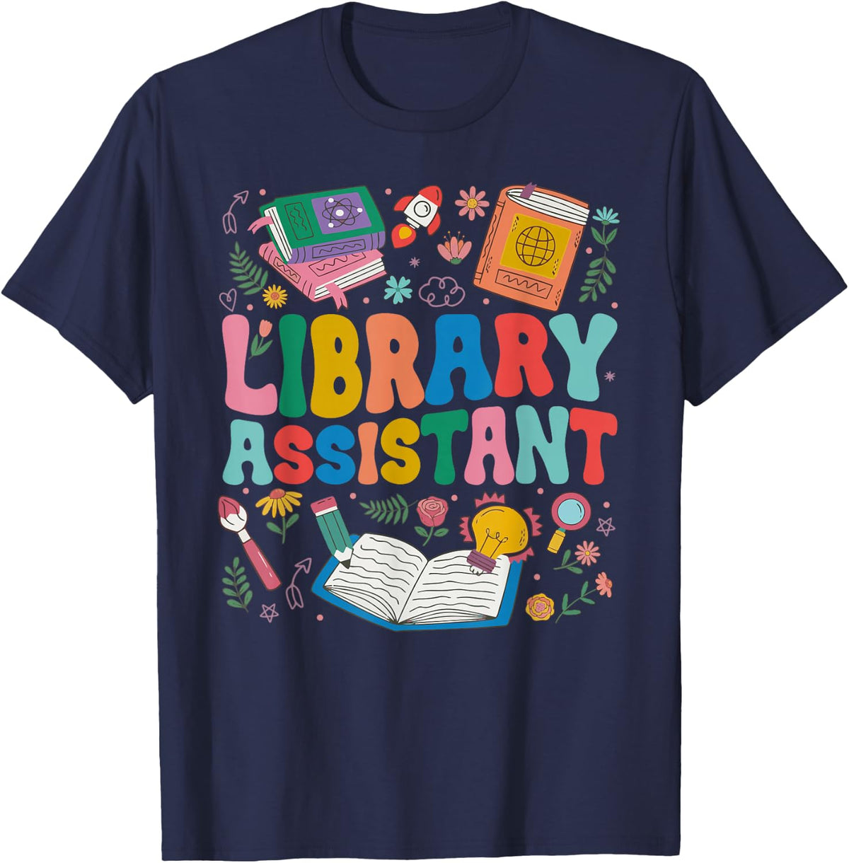 Library Assistant Groovy School Library Assistant T-Shirt - Navy Blue