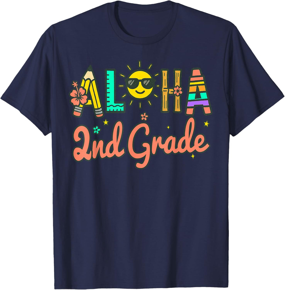 Aloha 2nd Grade Second Teacher Back to First Day of School T-Shirt - Navy Blue