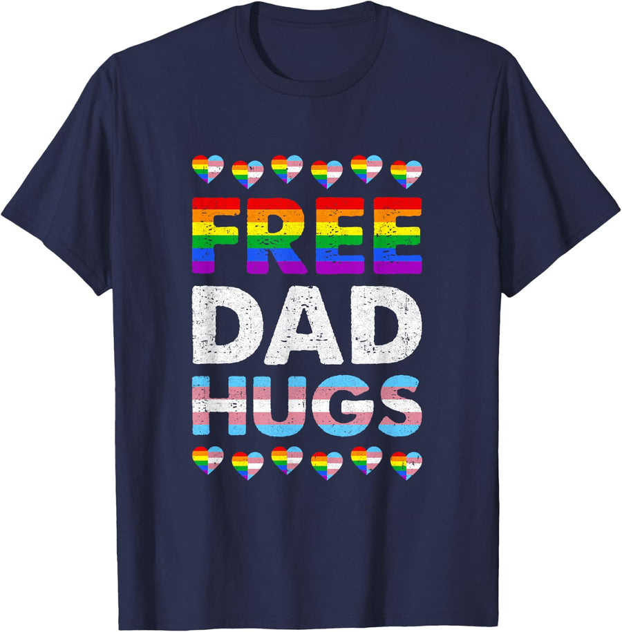 Free Dad Hugs Rainbow Lgbtq Gay Pride Month Proud Ally T-Shirt - Navy Blue