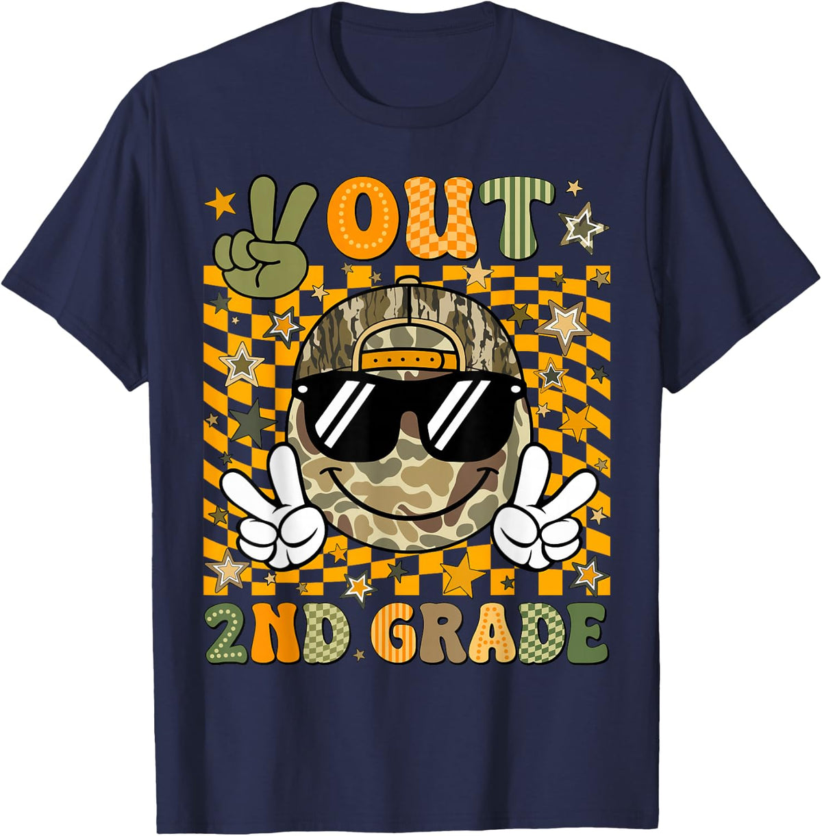 Peace Out 2nd Grade Second Camo Last Day Graduation Men Boy T-Shirt - Navy Blue