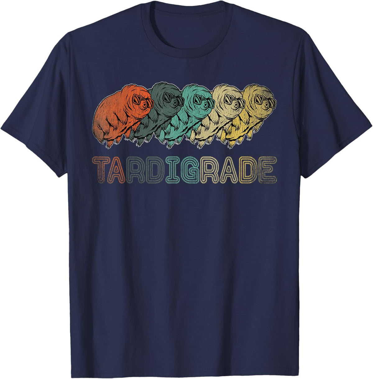 Tardigrade Vintage Retro Water Bear Science Tee Microbiologist T-Shirt - Navy Blue