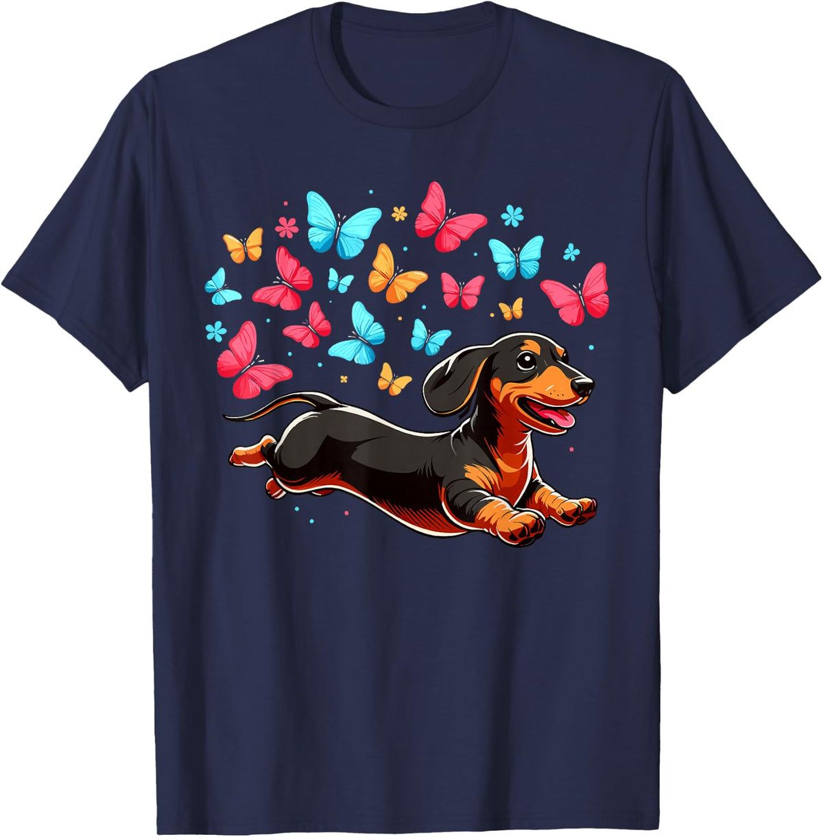 Dachshund With Butterflies T-Shirt - Navy Blue