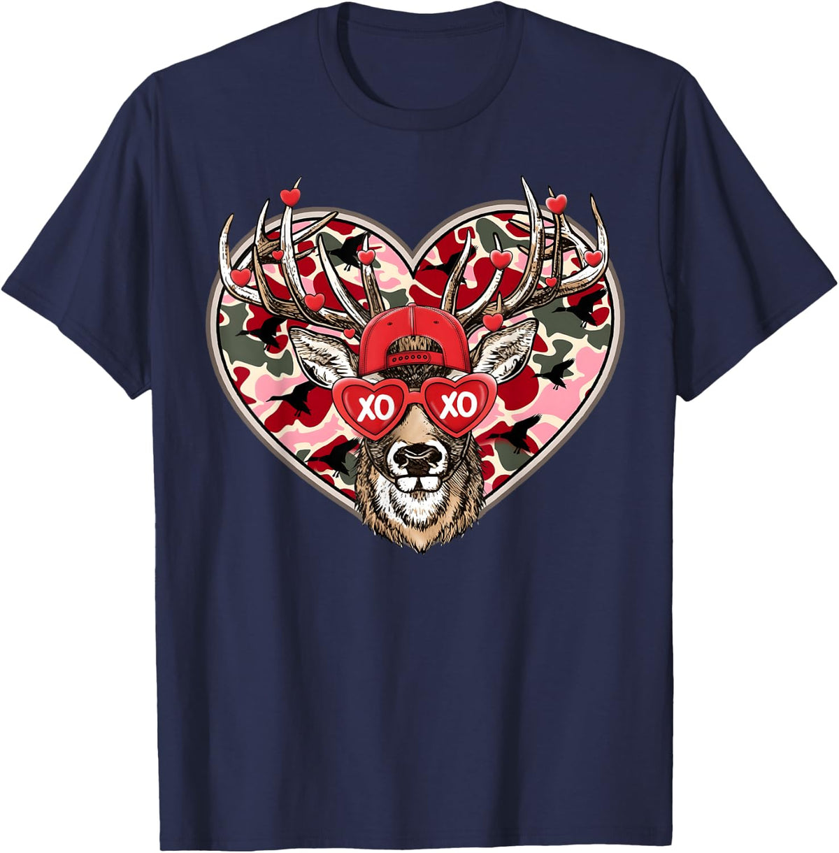 Valentine XOXO Funny Deer Hunting Buck Men Women Kid T-Shirt - Navy Blue