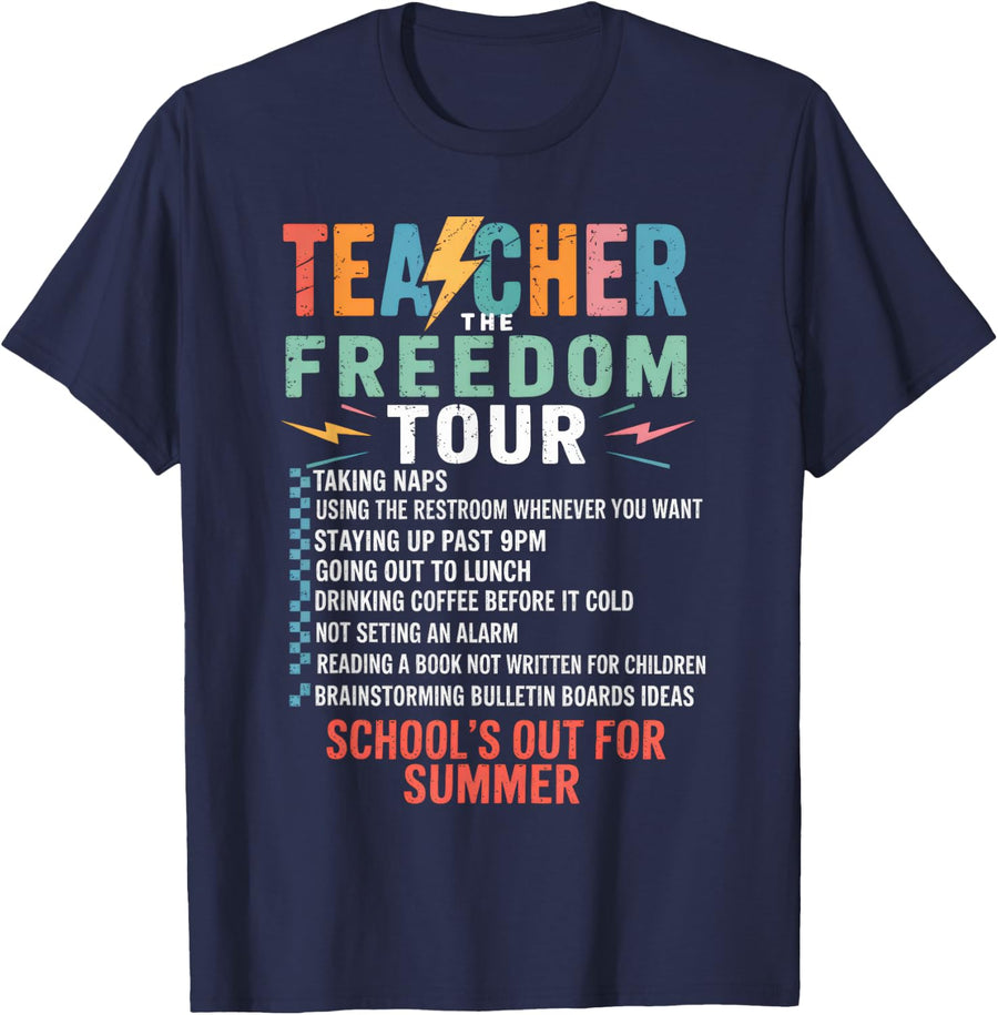 Last Day of School Teacher Summer Tour Funny End of School T-Shirt - Navy Blue