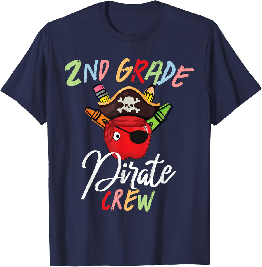 2nd Grade Teacher Pirate Crew Squad First Day Of School T-Shirt - Navy Blue