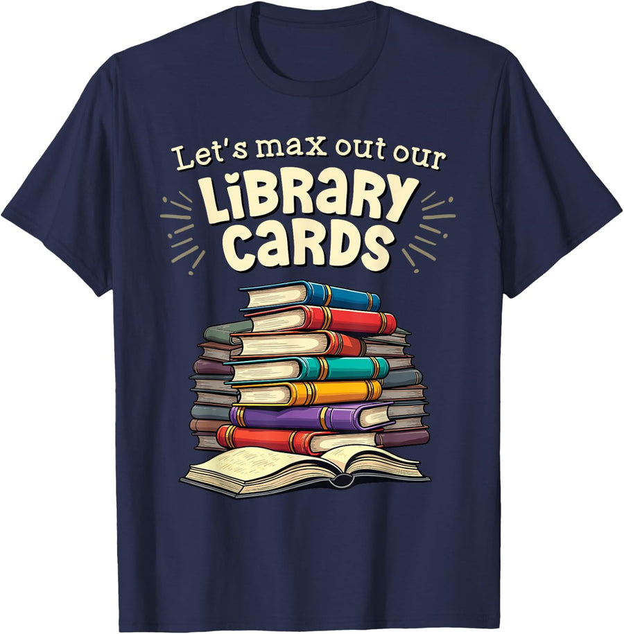 Presto Cute Library Card For Librarian Bookworm Unisex-Adult T-Shirt, Black, Small, Short Sleeve - Navy Blue