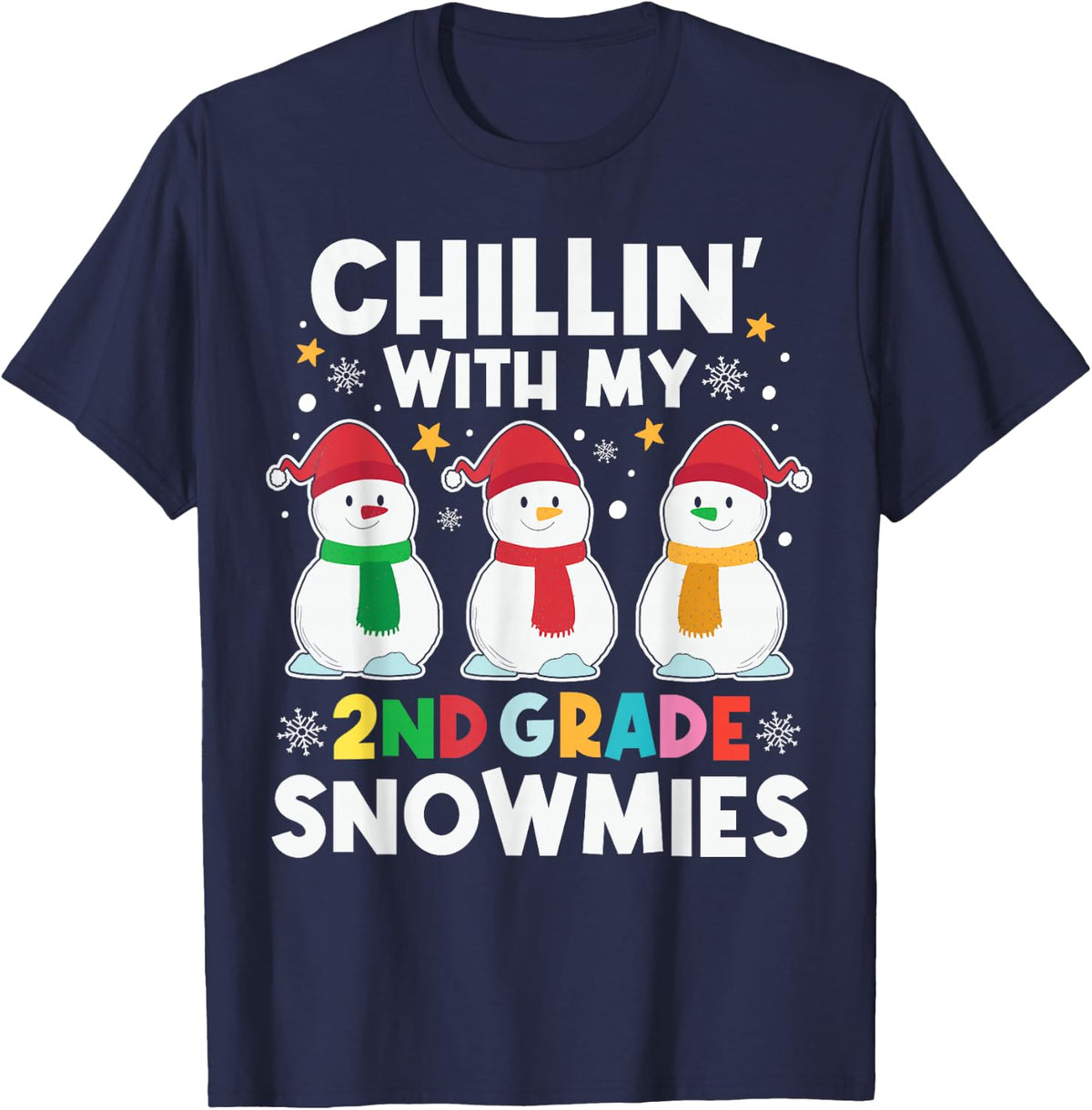 Chillin' With My 2nd Grade Snowmies Christmas Teacher T-Shirt - Navy Blue