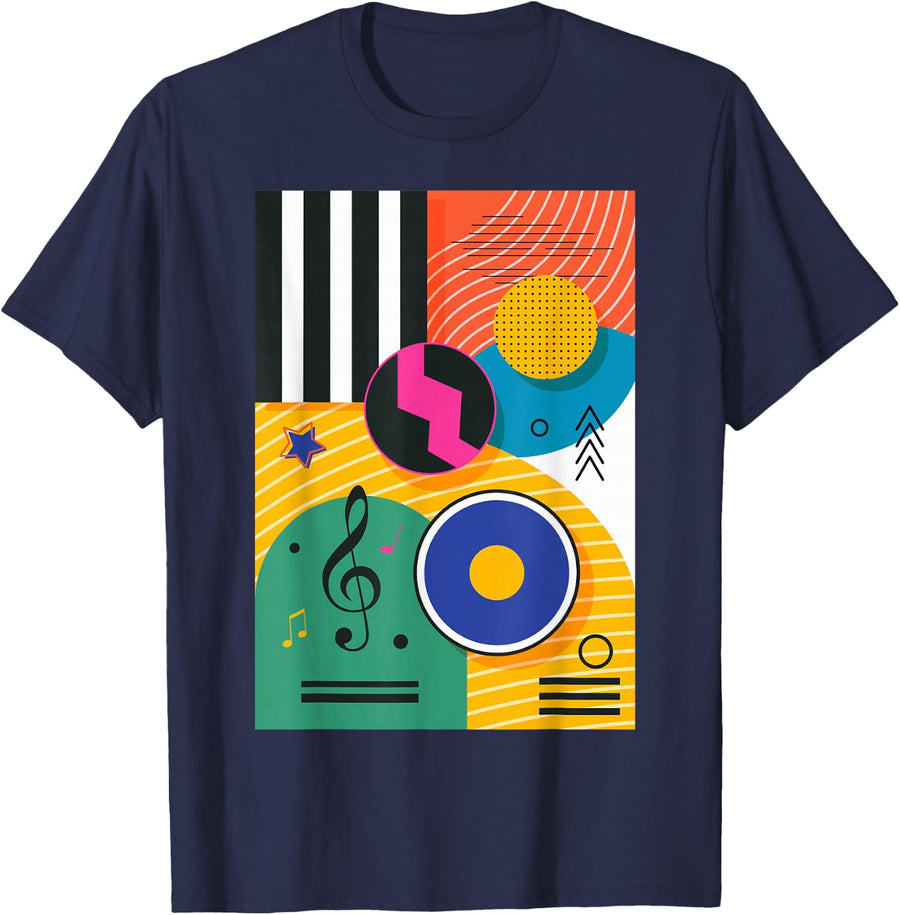 Retro Geometric 80s Memphis Style T-Shirt - Navy Blue