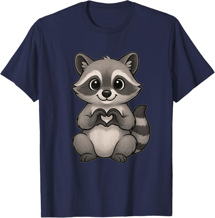 Raccoon with Heart | Sweet Raccoon with Heart Symbol T-Shirt - Navy Blue