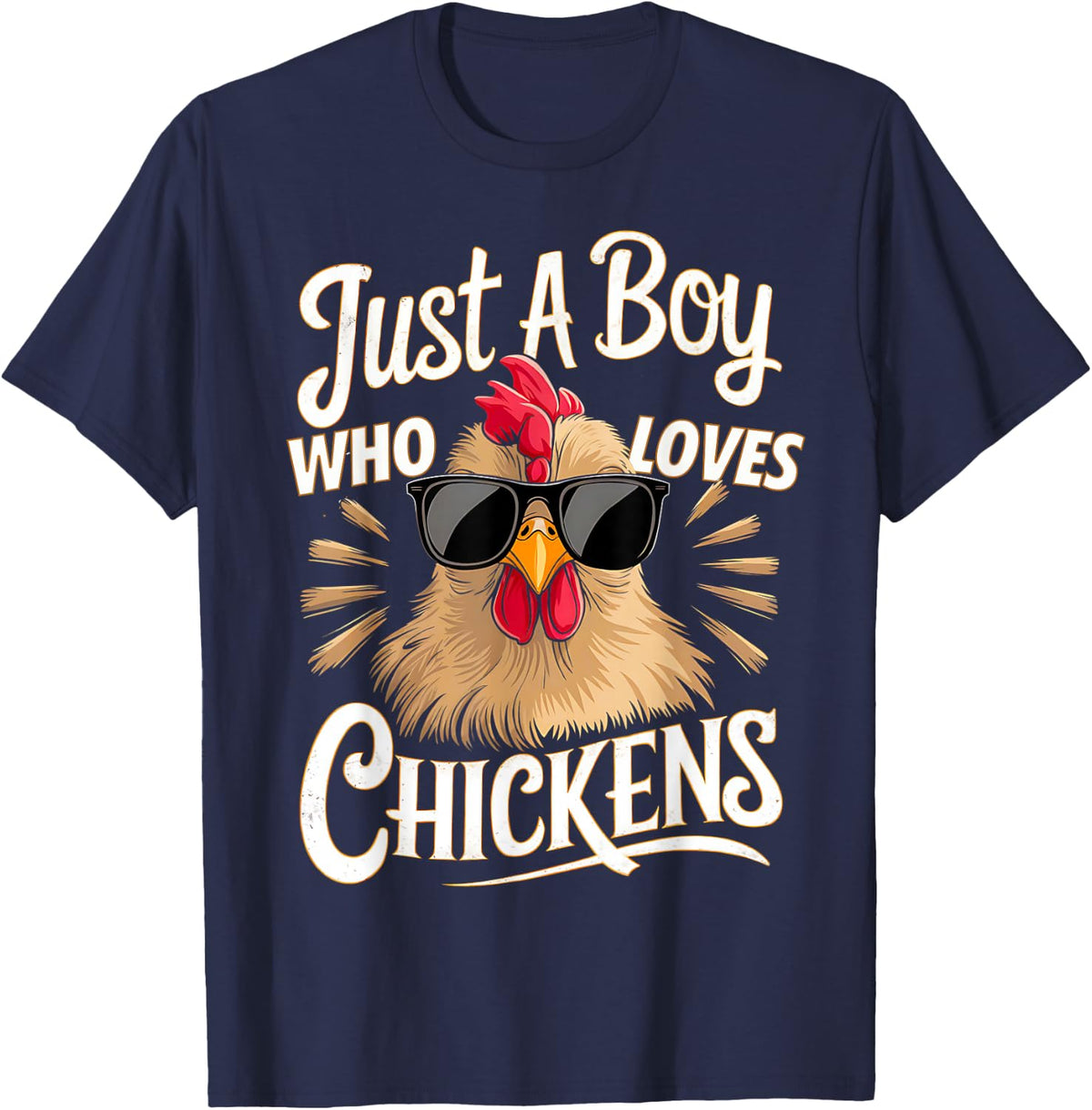 Just a Boy Who Loves Chickens Bird Farm Animal Lover Kids T-Shirt - Navy Blue