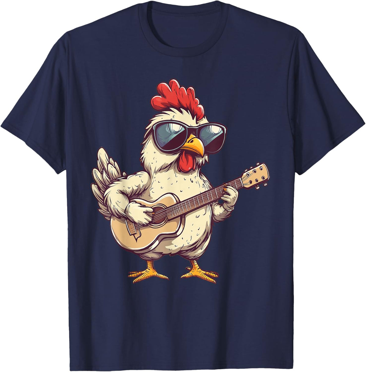 Cute Chicken Playing Guitar Chickens Musician Music T-Shirt - Navy Blue