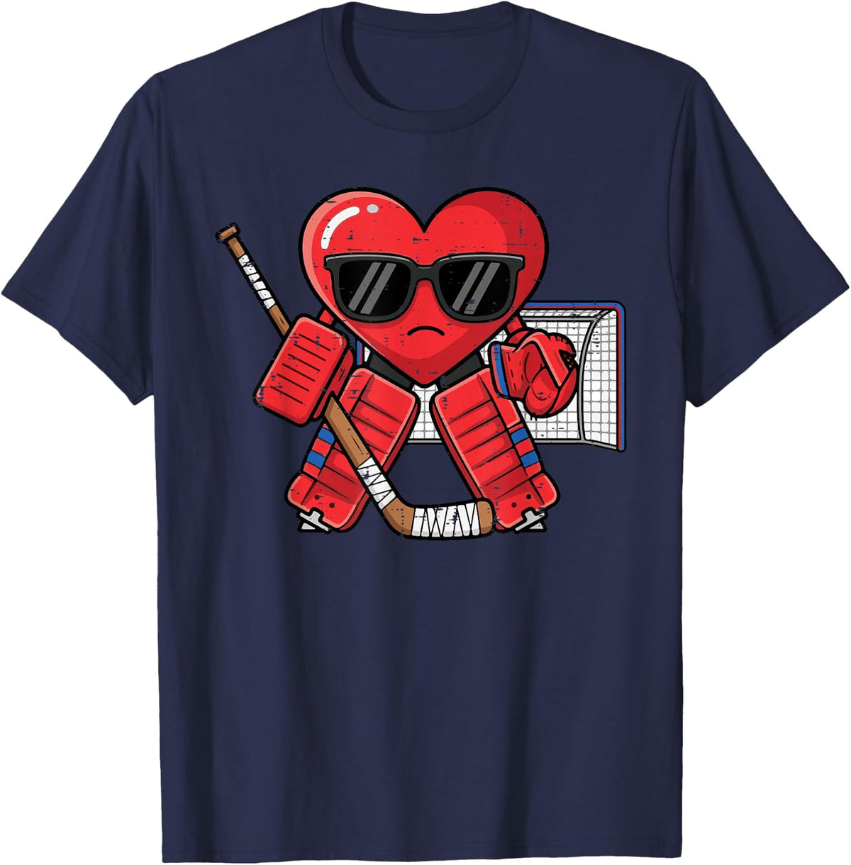 Valentines Day Heart Ice Hockey Goalie Men Boys Kids T-Shirt - Navy Blue