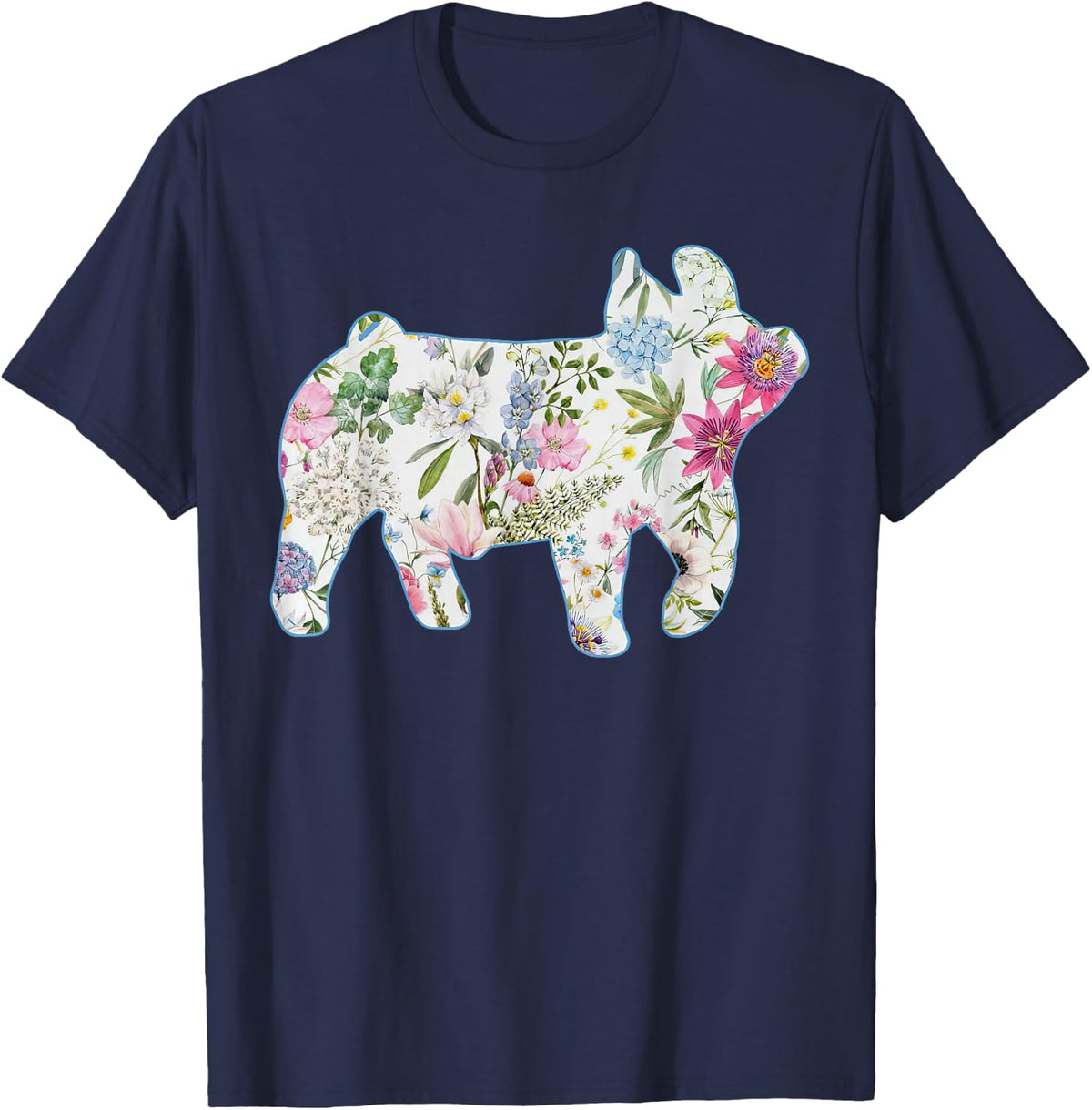 Floral Show Pig Livestock Breeder Stock Show Mom Pig Animal T-Shirt - Navy Blue