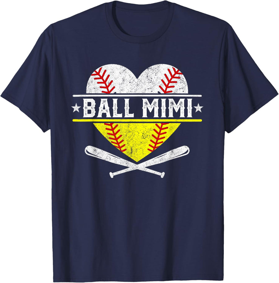 Ball Mimi Baseball Softball Player Lover T-Shirt - Navy Blue
