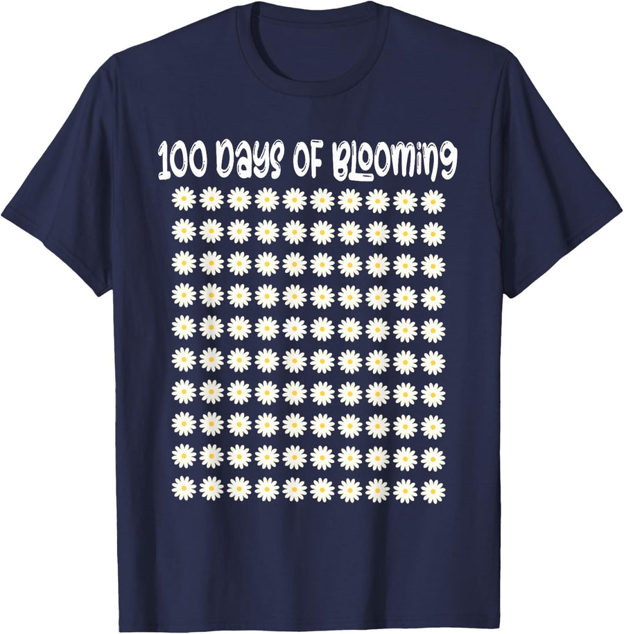 100 Days Of Blooming - 100th Daisies Flower T-Shirt - Navy Blue
