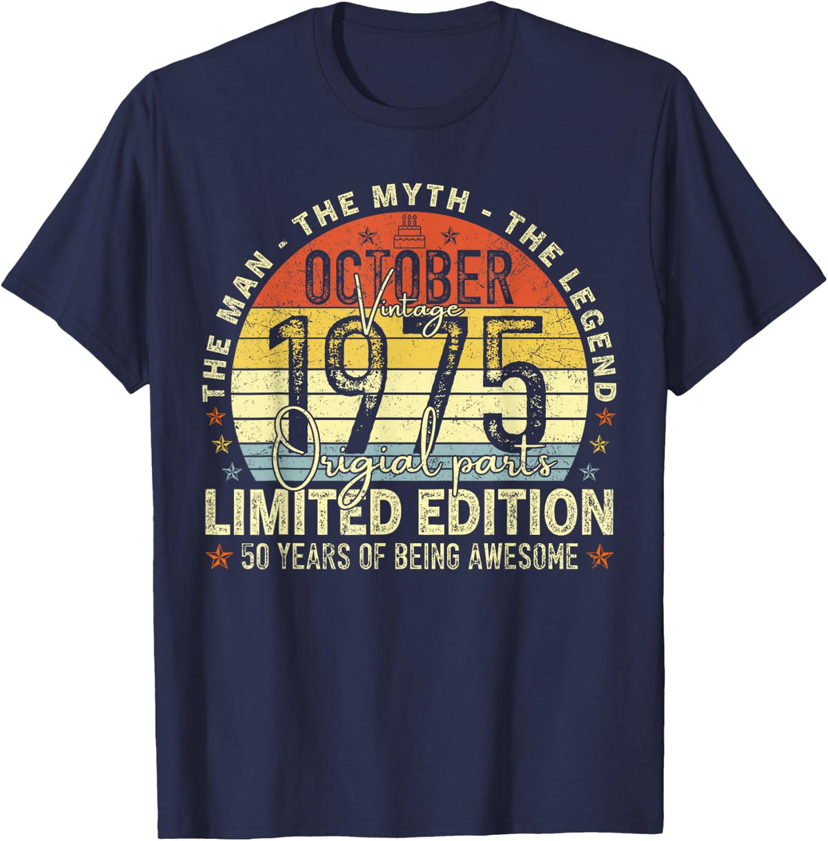 October 1975 50th Birthday Gifts for Men Women 50 Year Old T-Shirt - Navy Blue