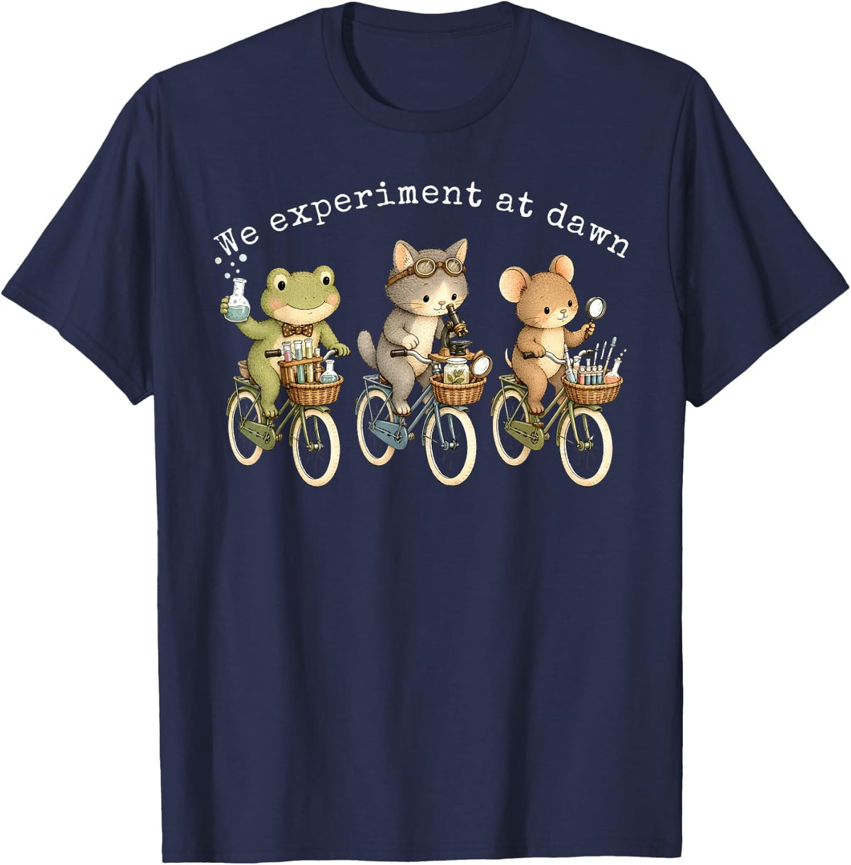 We Experiment At Dawn Cute Animal Chemistry Science Teacher T-Shirt - Navy Blue