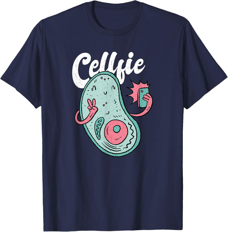 Cell that makes a Selfie for Biology Teachers | Cellfie T-Shirt - Navy Blue