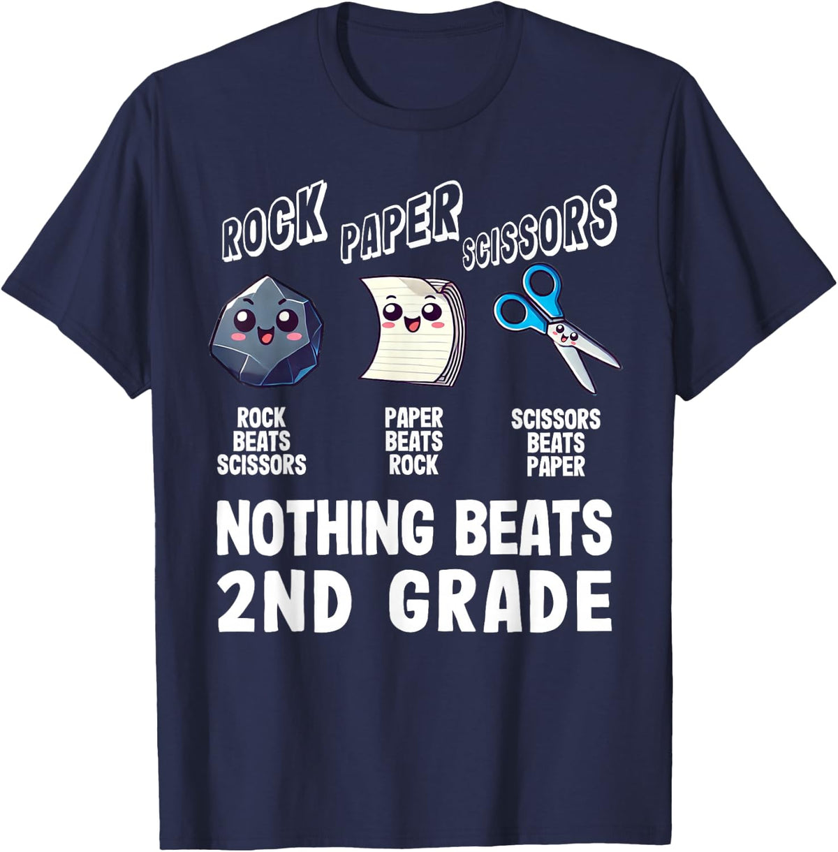 Funny Nothing Beats 2nd Second Grade Student or Teacher Tee T-Shirt - Navy Blue