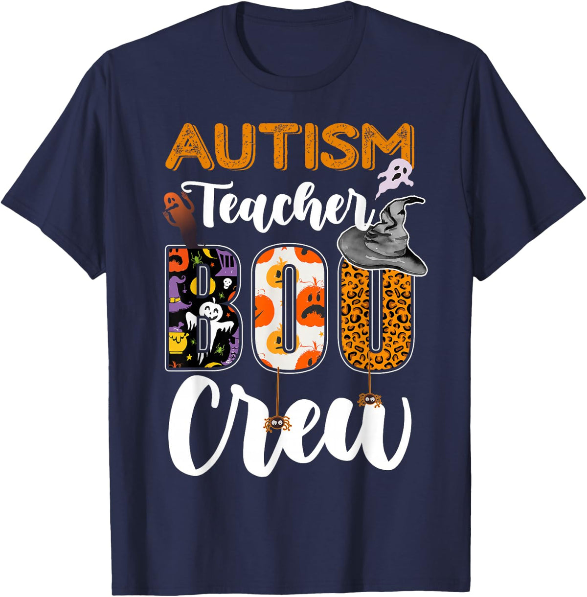 Autism Teacher Boo Crew Halloween Costume Matching T-Shirt - Navy Blue