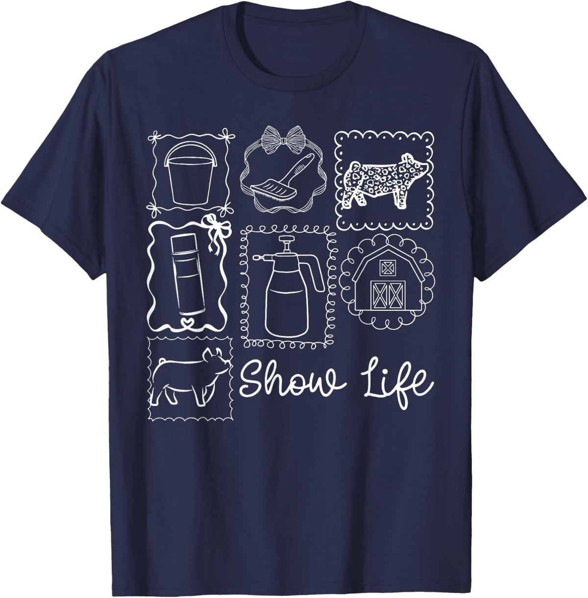Vintage Stamp Collage Pig Livestock Farm Animal T-Shirt Tee for Show Mom - Navy Blue