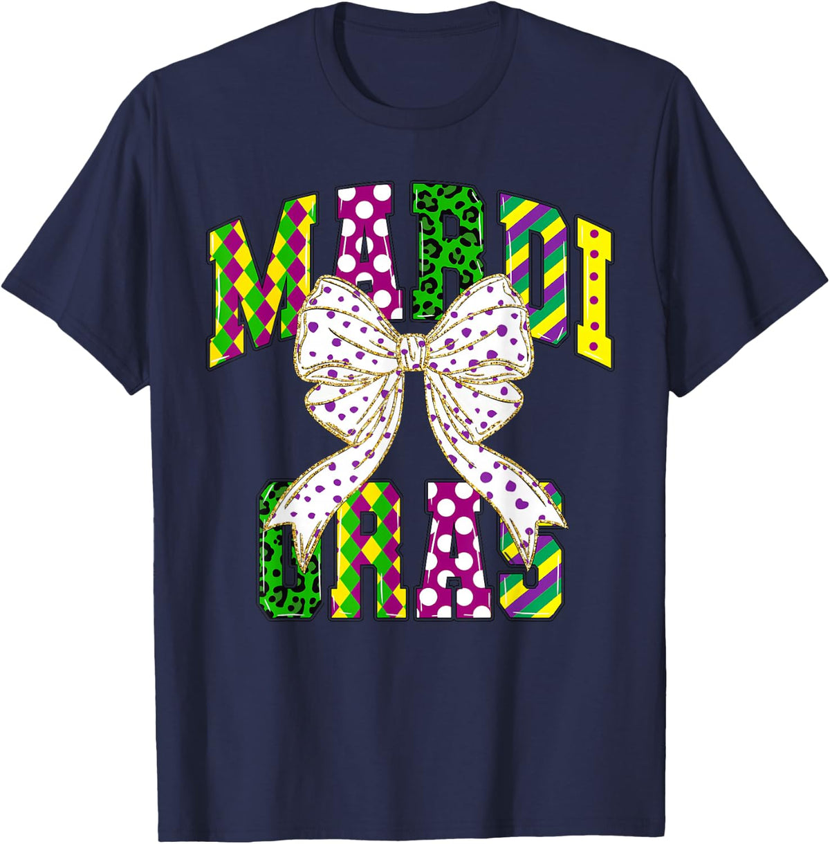 Coquette Bow Mardi Gras New Orleans Louisiana Girl Women T-Shirt - Navy Blue