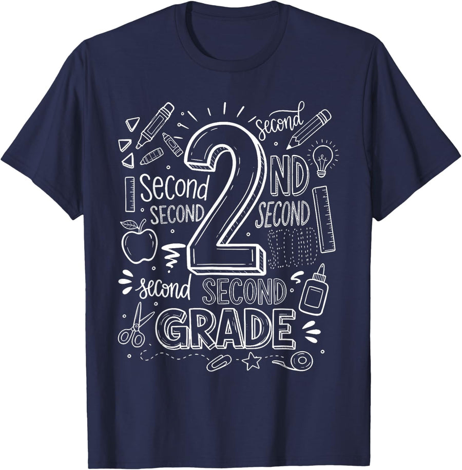 2nd Grade for Boys Back to School First Day Second Grade T-Shirt - Navy Blue